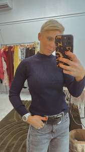 Refuge ribbed knit soft navy skivvy