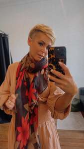 Accessories: Red & Black Floral Print Scarf