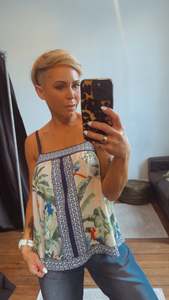 Tops: Tropical boarder print singlet top