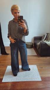 All Pants: Dark Denim Front Pocket Wide Leg Wide Cuff Jeans