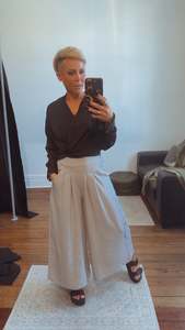 All Pants: Pleat Pocket front cement wide leg culottes