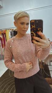 Pearl detail marle pink knit jumper