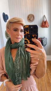 Khaki Floral Print Crinkle Scarf