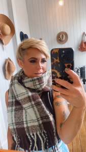 Mint & Brown Check Tassel Scarf