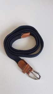 Accessories: Navy Stretch Plaited Narrow Belt