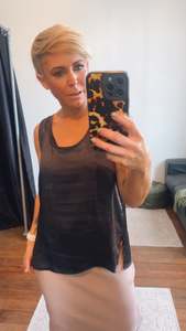 Satin Look Split Hem Singlet Top Black