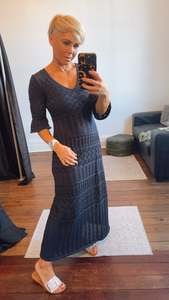 All Dresses Jumpsuits: Navy Crochet Flare Sleeve Knit Dress