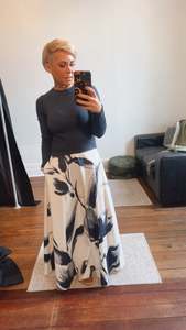 Bold Floral Print White Cotton Skirt