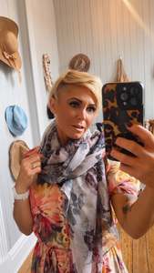 Mauve & Blue Floral Print Scarf