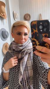 Lavender & Grey Check Tassel Knit Scarf