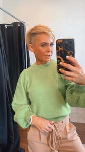 Tops: Puff Long Sleeve Knit Jumper Apple Green
