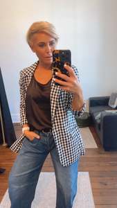 Tops: Black Gingham Single Button Blazer