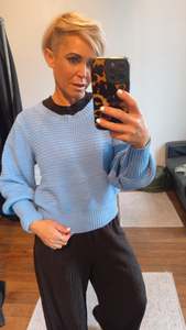 Tops: Texture Puff Sleeve Knit Jumper