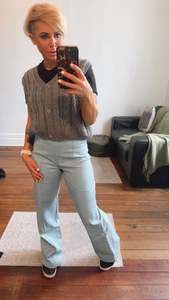 Light Wash High Waist Tuck Detail Wide Leg Stretch Jeans