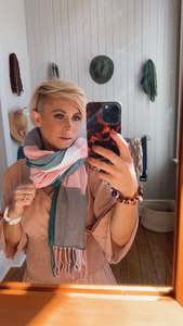 Accessories: Green & Pink Check Knit Scarf