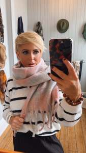 Pastel Pink & Blue Check Tassel Fluffy Scarf