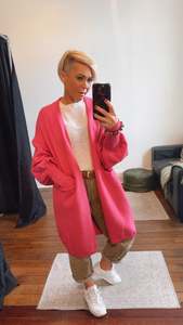 Blouson Sleeve Longline Knit Cardi Fuschia