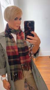 Burgundy Check Knit Scarf