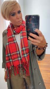 Red Check Knit Scarf