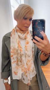Cream & Rust Print Lightweight Scarf