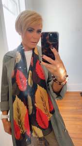 Black Leaf Print Scarf