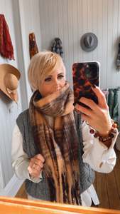 Brown & Beige Check Fluffy Scarf