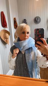 Pale Blue & White Check Tassel Edge Scarf