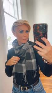 Grey & Black Check Knit Scarf