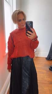 Tops: Terracotta Pom Pom Detail Knit Jumper