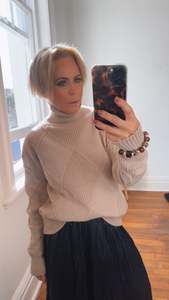 Tops: Mushroom Roll Neck Knit Top Diamond Detail