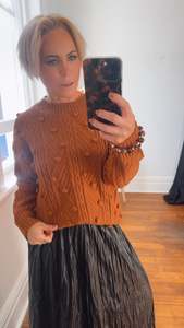 Deep Tan Pom Pom Detail Knit Top