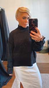 Melange Oversized Half Skivvy Knit Jumper Black