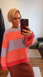 Tops: Wool Blend Colorful Hexagon Knit Jumper