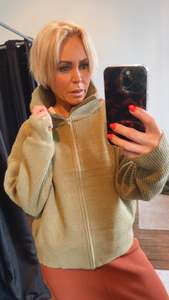 Tops: Wool Blend Zipper Cardigan