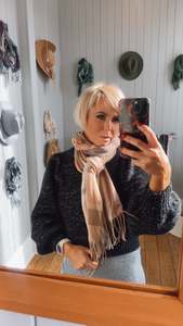 Accessories: Camel Check Knit Scarf