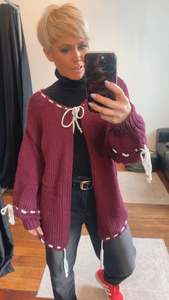 Wine String Detail Cardi