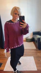 Wine String Detail Knit Jumper
