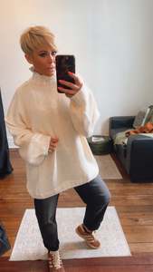 Beige Border Oversized Wool Blend Jumper