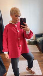 Tops: Red Gold Button Wool Blend Cardi