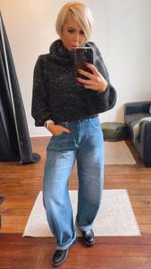 High Waist Elastic Back Barrel Leg Long Jeans