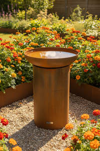 Products: The Kakapo 750 Column Corten Steel Bird Bath