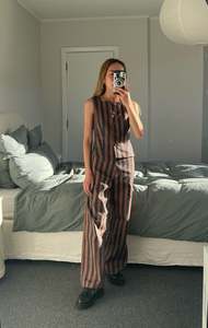 Womens Two Tone Stripe Cotton Pants