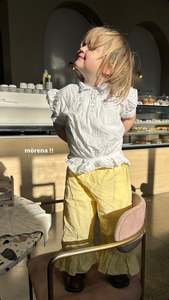 Girls Bottom: Linen Girls Ruffle Pants