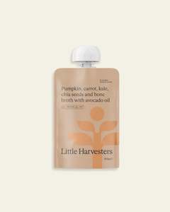 Pumpkin, carrot, kale, chia seeds and bone broth with avocado oil