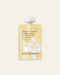 Tableware: Chickpeas, flax seeds, pumpkin, spinach and bone broth with avocado oil