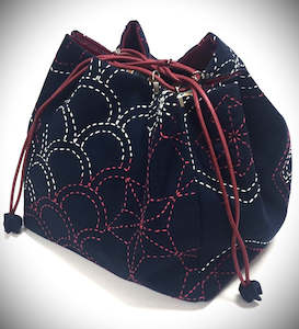 Japanese: Sashiko Kinchaku Sampler Drawstring bag