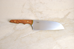 Neu Santoku 170 – Walnut with G10 in Black, Yellow & Green Slate