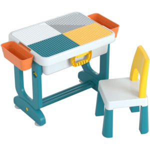 Multifunction Toddler Activity Table & Chair Set – Building Block & Art Desk