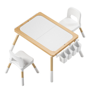 Toddler Tables And Chairs Nz: Montessori Play Table & 2 Chair Set – Building Block Top