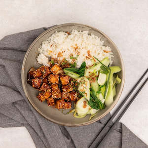 Hoisin Tofu with Rice & Asian Greens (V)